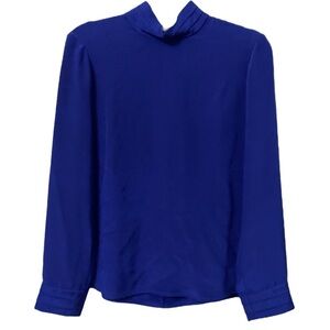 Goat Cobalt Blue Eve Pleat Detail Silk Long Sleeve Mock Neck Blouse